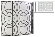 Metal Hinged Fireplace Screen With Circle In Circle Pattern, Gunmetal Gray