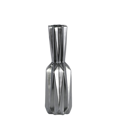 Ceramic Patterned Bottle Vase With 3D Appeal, Medium , Silver
