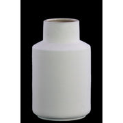 Ceramic Round SM Combed Vase with Neck, White