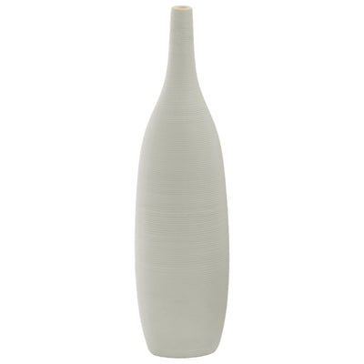 Ceramic Round LG Combed Vase with Bellied Bottom, Gray