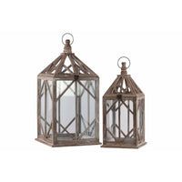 Wood Square Lantern with Diamond Design Body, Set of Two, Brown