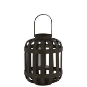 Wood Round Lantern with Lattice Design Body and Handle, Black