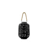 Bamboo Round Lantern with Criss Cross Cutouts and Hemp Rope Handle, Black