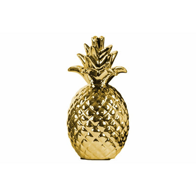 Ceramic Pineapple Figurine with Pimpled Polished Chrome Finish, Gold
