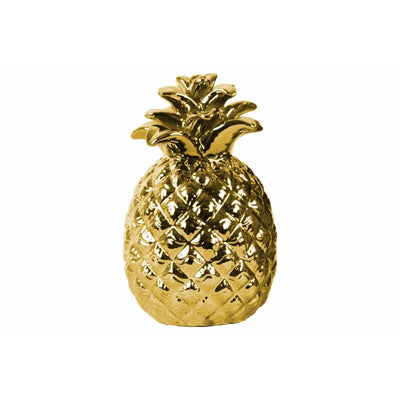 Ceramic Pineapple Figurine with Embossed Lattice Design, Gold