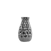 Ceramic Round Bellied Vase with Embossed Wave Design Body, Silver