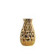 Ceramic Round Bellied Vase with Embossed Wave Design Body, Gold