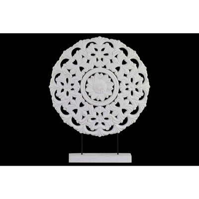 Wood Round Floral Wheel Ornament on Rectangular Stand in LG Matte Finish, White