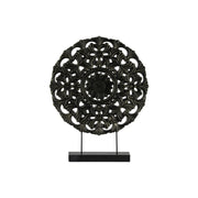 Wood Round Floral Wheel Ornament on Rectangular Stand in LG Matte Finish, Black