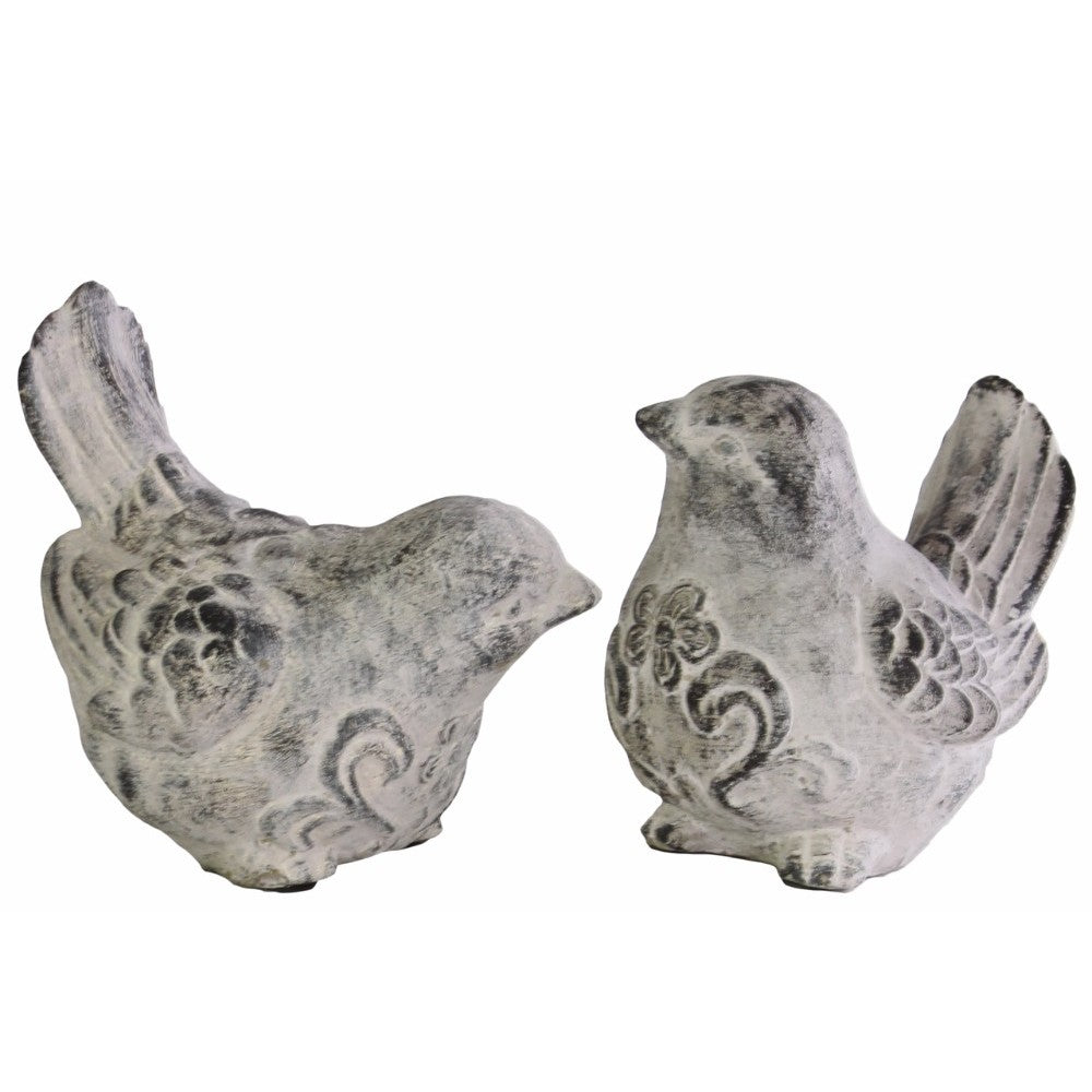 Cemented Bird Figurine With Swirl Pattern, Gray, Assortment of 2