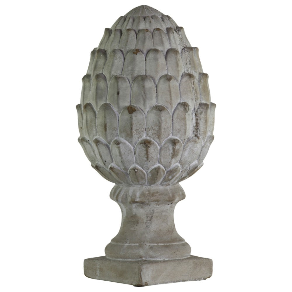 Cemented Artichoke Figurine on Base, Large, Washed Gray