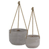 Round Cemented Pots with Rope Hanger, Washed Gray, Set of 2