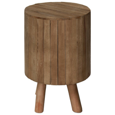 Wooden Round Drum End Table with Live Edge Top, Natural Brown