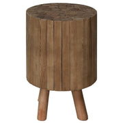 Wooden Drum End Table with Bundled Wood Top, Natural Wood Brown