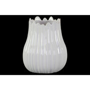 Round Shaped Ceramic Bellied Vase with Irregular Shape, Glossy White
