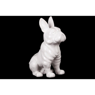 Ceramic Sitting French Bulldog Figurine with Pricked Ears, Glossy White