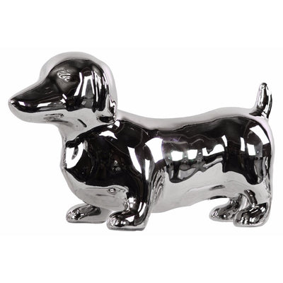 Ceramic Standing Dachshund Dog Figurine, Silver