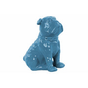 Ceramic Sitting British Bulldog Figurine with Collar, Glossy Blue