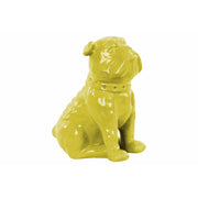Ceramic Sitting British Bulldog Figurine with Collar, Glossy Yellow