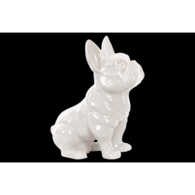 Ceramic Sitting French Bulldog Figurine with Pricked Ears, Glossy White