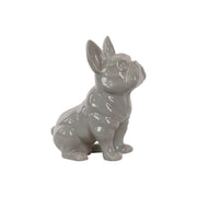 Ceramic Sitting French Bulldog Figurine with Pricked Ears, Glossy Gray