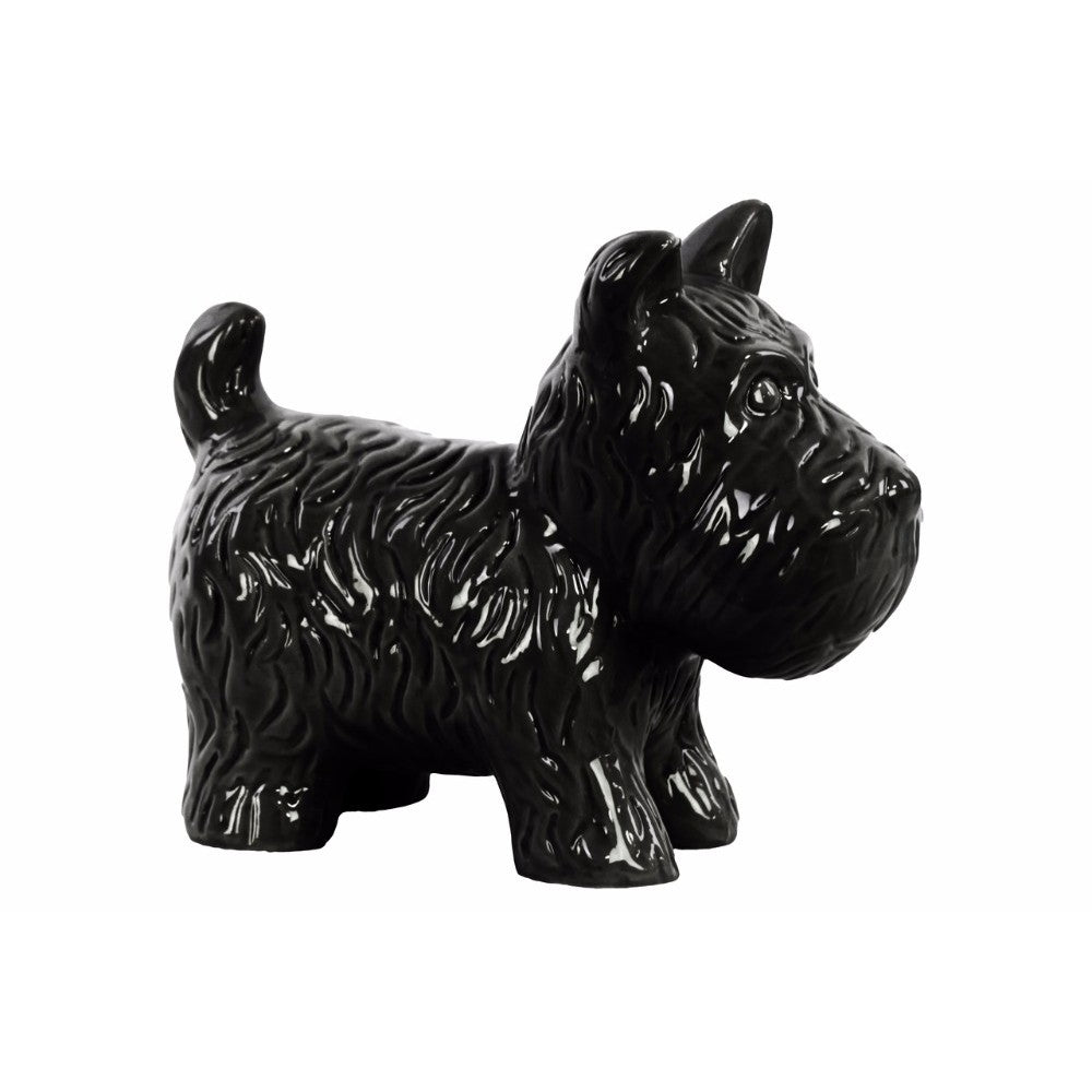 Ceramic Standing Welsh Terrier Dog Figurine, Glossy Black