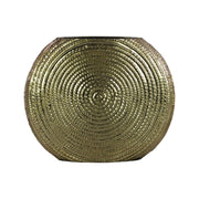 Metal Round Vase with Embedded Design on Body, Gold