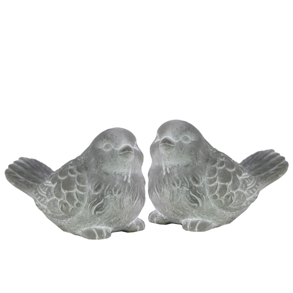 Cemented Designer Bird Figurine, Washed White,  Assortment of 2