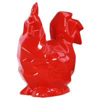 Ceramic Geometric Sitting Rooster Figurine, Glossy Red
