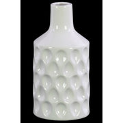 Ceramic Bottle Vase with  Embossed Teardrop Pattern, Glossy White
