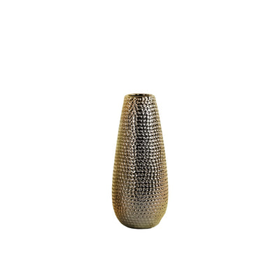 Round Ceramic Vase With Dimpled Pattern, Small, Gold