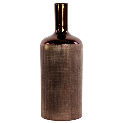 Ceramic Bottle Shaped Vase With Long Elongated Neck, Large, Copper
