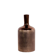 Ceramic Bottle Shaped Vase With Long Elongated Neck, Medium, Copper