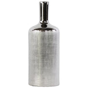 Patterned Bottle Shaped Ceramic Vase With Long Elongated Neck, Large, Silver