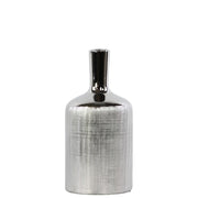 Patterned Bottle Shaped Ceramic Vase With Long Elongated Neck, Medium, Silver