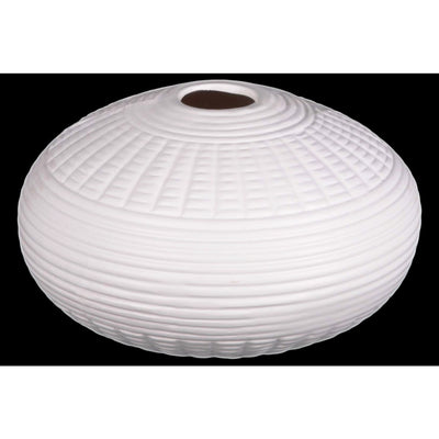 Patterned Ceramic Vase In Round Shape, White