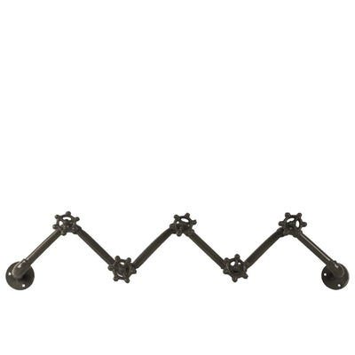 Zig Zag Pattern Metal Coat Hanger With 5 Valve Hooks, Gunmetal Gray