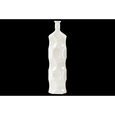 Contemporary Ceramic Bottle Vase With Dimpled Sides, Large, White