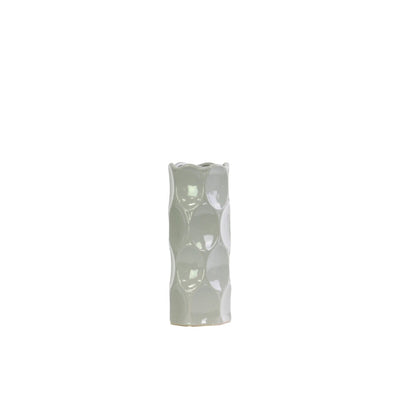 Cylindrical Shape Ceramic Vase With Dimpled Sides, Small, Gray