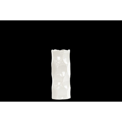 Cylindrical Shape Ceramic Vase With Dimpled Sides, Small, White
