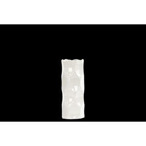 Cylindrical Shape Ceramic Vase With Dimpled Sides, Small, White