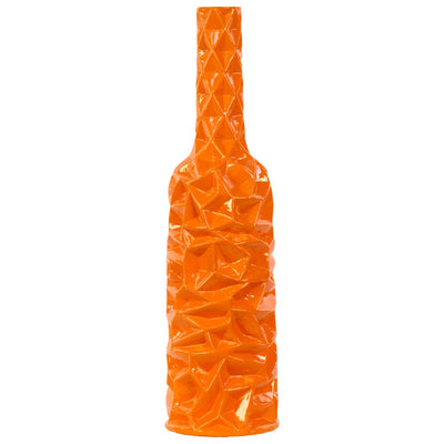 Ceramic Bottle Vase With Wrinkled Sides, Large, Orange