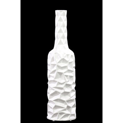 Ceramic Bottle Vase With Wrinkled Sides, Large, White