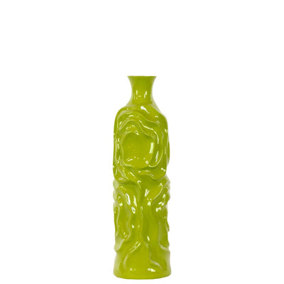 Cylindrical Shape Ceramic Vase With Wrinkled Sides, Medium, Green