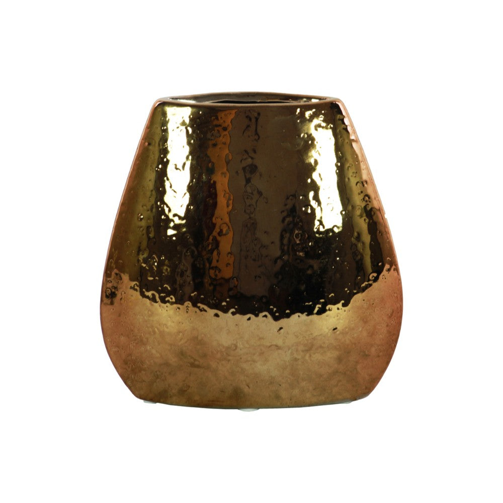 Elliptical Hammered Pattern Bellied Vase, Copper