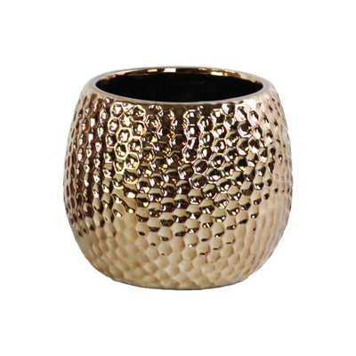 Honeycomb Pattern Ceramic Vase In Round Shape, Bronze