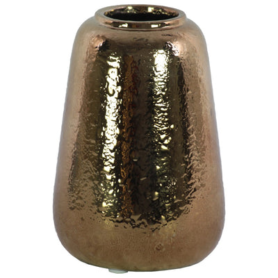 Wrinkled Pattern Ceramic Vase In Round Shape, Copper