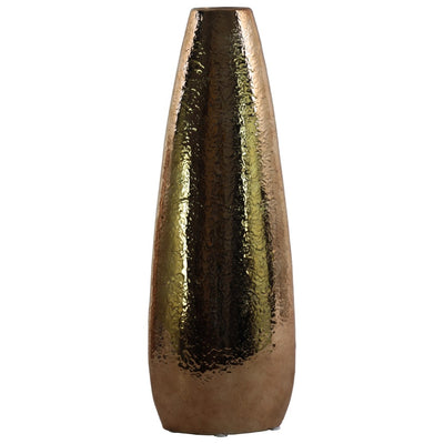 Oval Shape Ceramic Vase With Hammered Pattern, Large, Gold