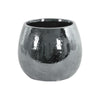 Ceramic Round Vase With Hammered Pattern,  Silver
