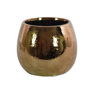 Ceramic Round Vase With Hammered Pattern, Copper